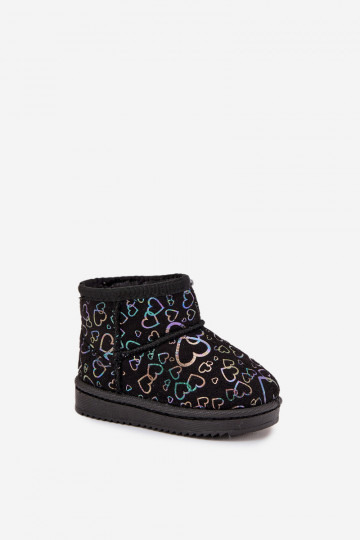 Kids Snow Boots With Hearts Black Calivine