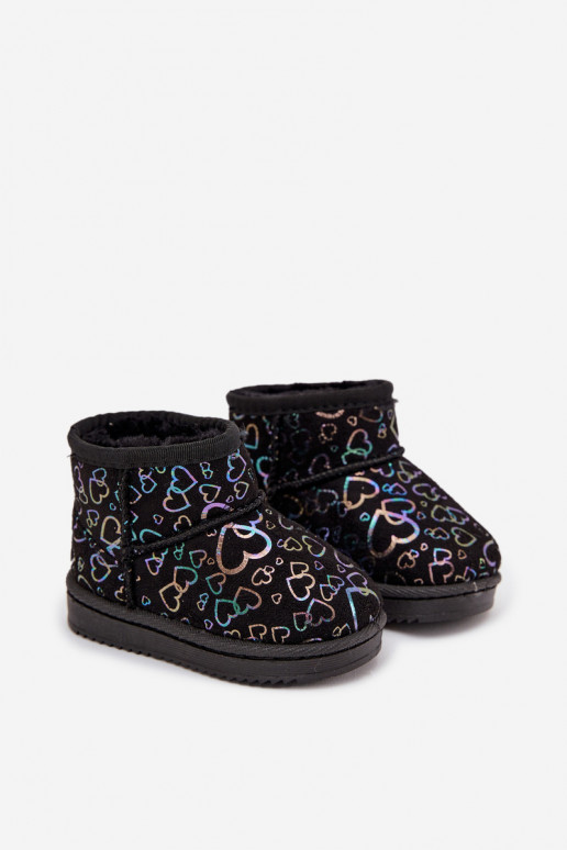 Kids Snow Boots With Hearts Black Calivine
