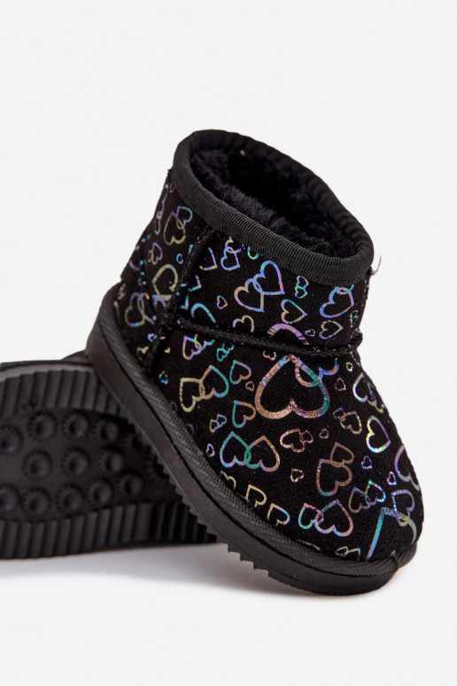 Kids Snow Boots With Hearts Black Calivine