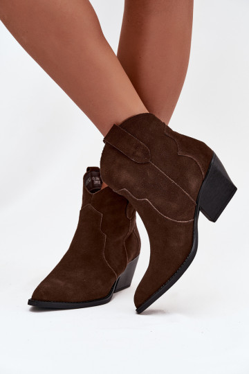 Slip-on Women's Cowboy Boots Made of Natural Suede Chocolate Beretta 2