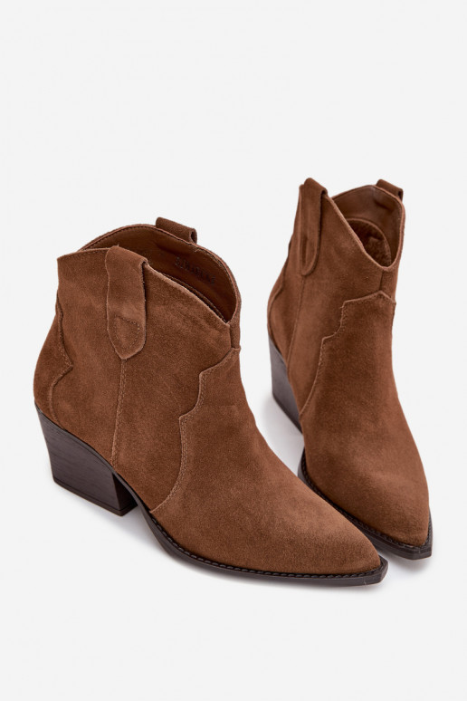 Slip-on Cowboy Boots Women's Made of Natural Suede Camel Beretta