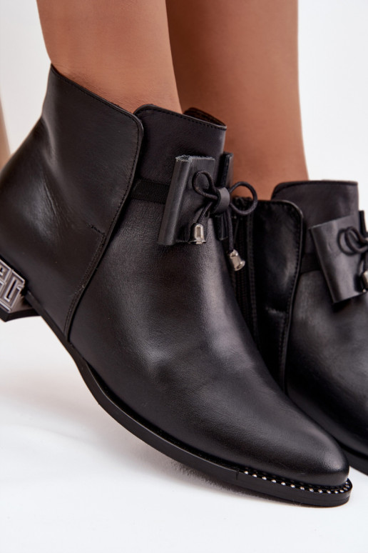 Botki DamskiewithNaturalnej Skóry Na Niskim Obcasie Zazoo 1396 Czarne