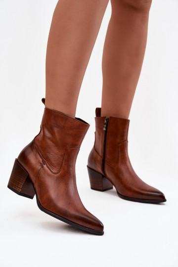 Leather Cowboy Boots Women Heeled Insulated Zazoo 60565 Brown 2