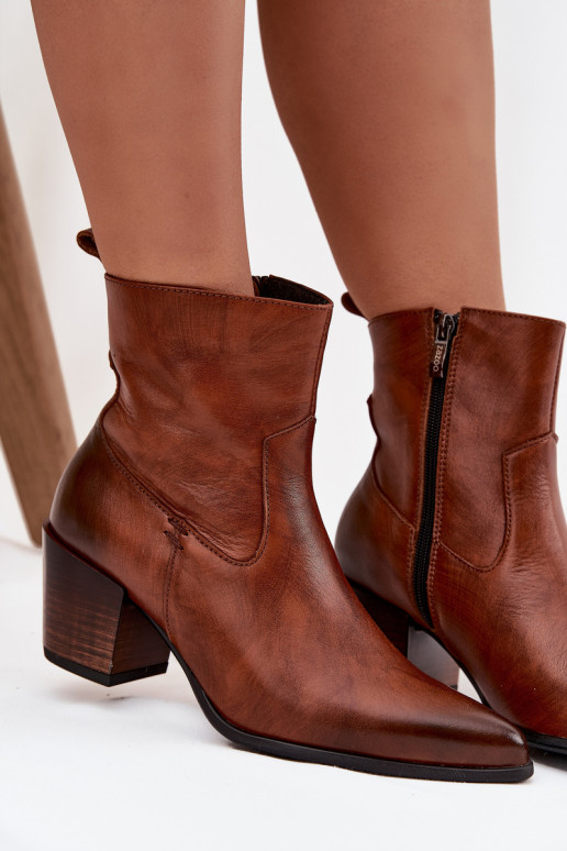 Leather Cowboy Boots Women Heeled Insulated Zazoo 60565 Brown