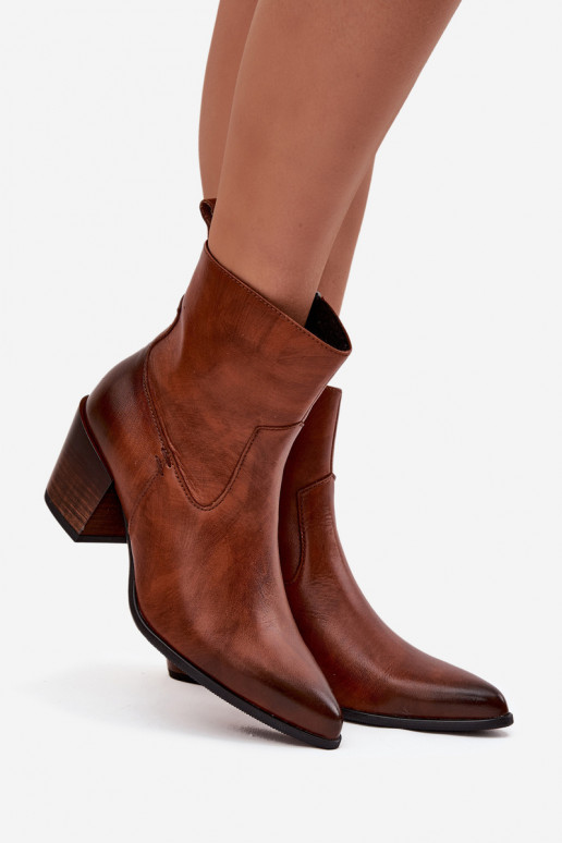 Leather Cowboy Boots Women Heeled Insulated Zazoo 60565 Brown