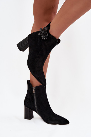 Suede women's ankle boots with embellishment D&A CR52-686 Black