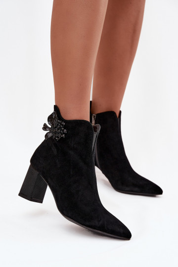 Suede women's ankle boots with embellishment D&A CR52-686 Black 2