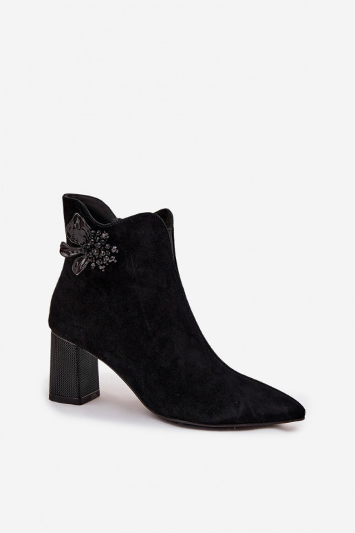 Suede women's ankle boots with embellishment D&A CR52-686 Black