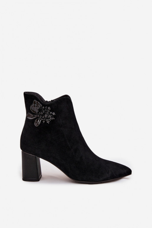 Suede women's ankle boots with embellishment D&A CR52-686 Black