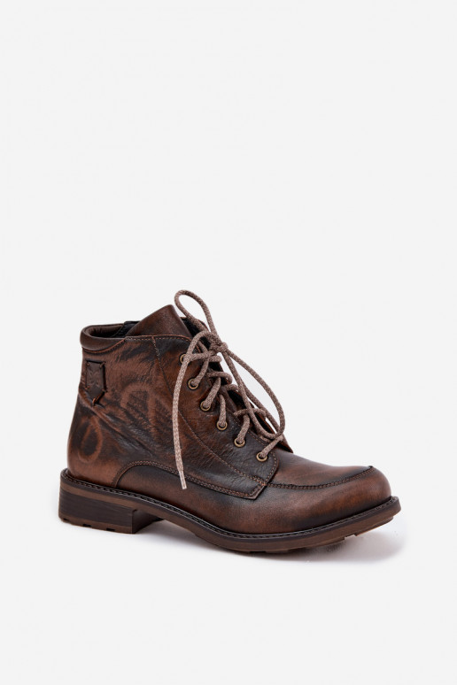 Women's Boots Made of Genuine Leather with Flat Heel Maciejka 07063-02 Brown