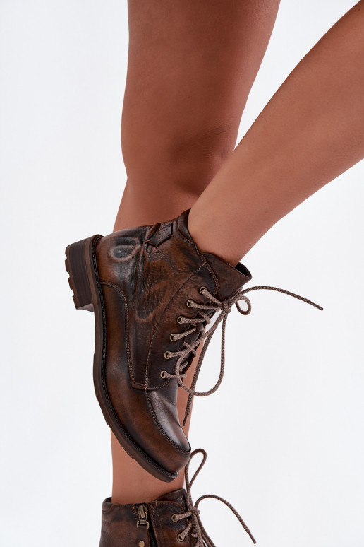 Women's Boots Made of Genuine Leather with Flat Heel Maciejka 07063-02 Brown