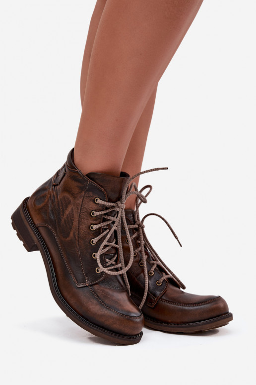 Botki DamskiewithNaturalnej Skóry Na Płaskim Obcasie Maciejka 07063-02 Brązowe