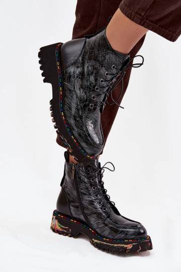 Leather Patent Leather Women's Ankle Boots Artiker 57C0065 Gray