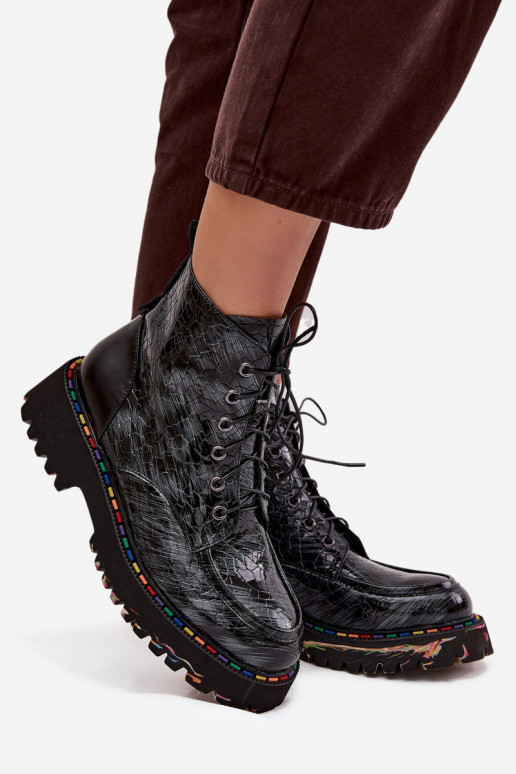 Leather Patent Leather Women's Ankle Boots Artiker 57C0065 Gray