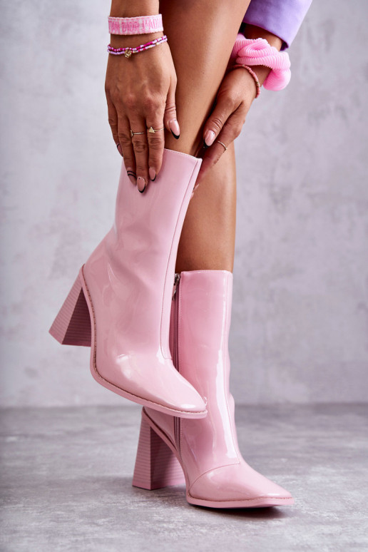 Women's Patent Leather Boots Pink Margit