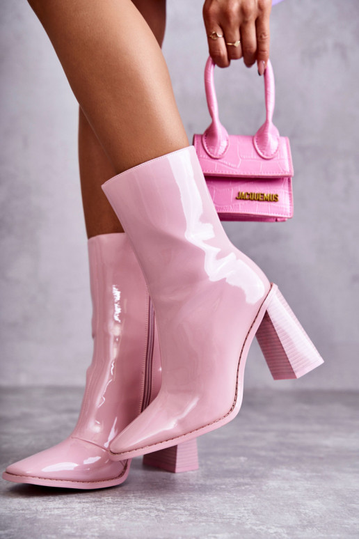 Women's Patent Leather Boots Pink Margit