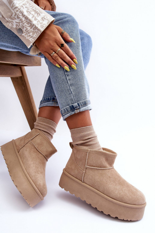 Suede Snow Boots On Platform Beige Corcoran