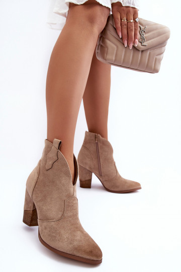 Suede Cowboy Boots On The Heel Beige Tanner 2