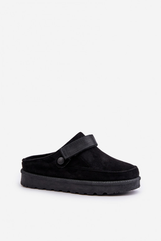 Women's Slippers Insulated With Fur On Platform Black Azida
