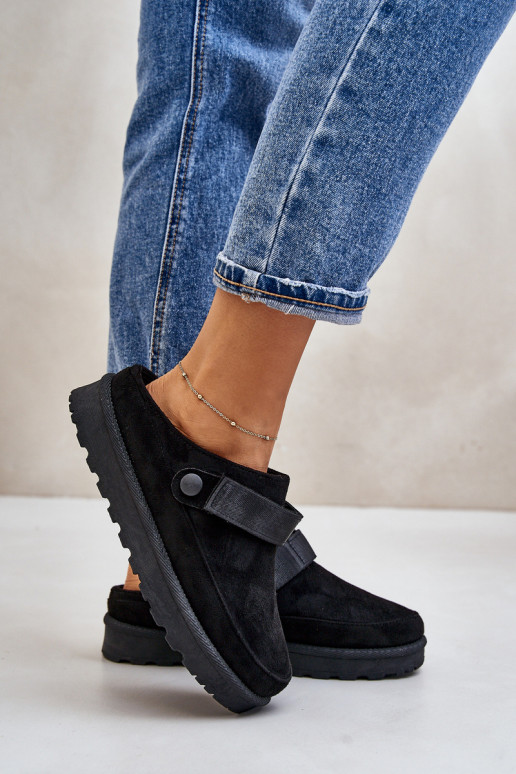 Women's Slippers Insulated With Fur On Platform Black Azida