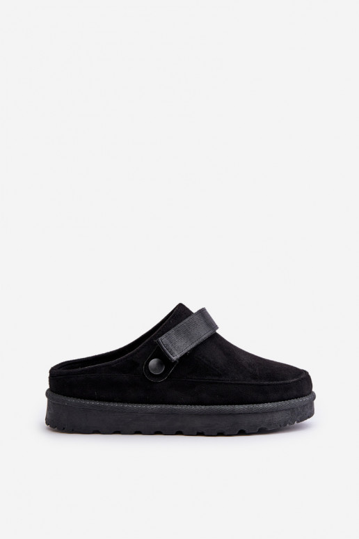 Women's Slippers Insulated With Fur On Platform Black Azida