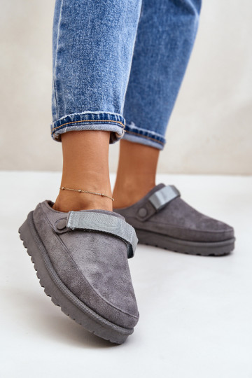 Women's Warm Slippers With Fur On Platform Gray Azida 2
