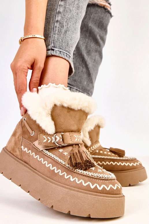 Jasnobrązowe śniegowce na platformie... Jasnobrązowe śniegowce na platformie...