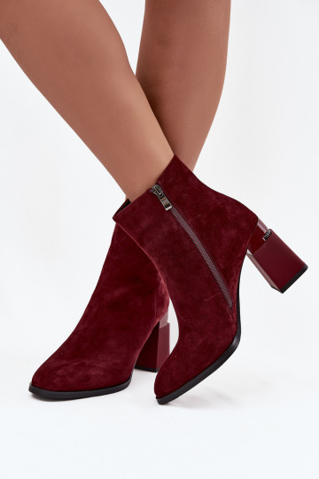 Women's Ankle Boots Made of Natural Suede on Heel Lined D&A CR52-718 Bordeaux