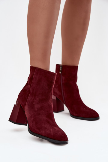 Women's Ankle Boots Made of Natural Suede on Heel Lined D&A CR52-718 Bordeaux 2