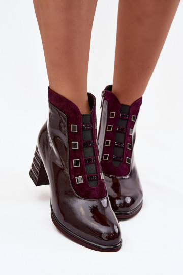 Patent Leather Women's Ankle Boots Made of Genuine Leather On Heel D&A CR52-696 Burgundy