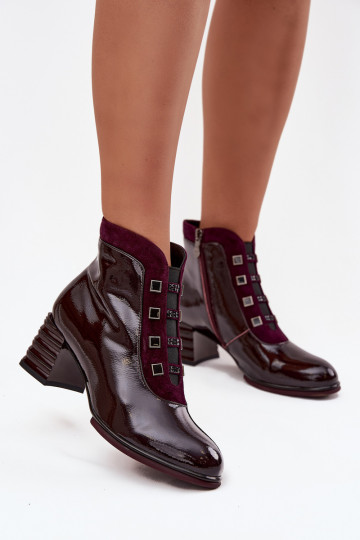 Patent Leather Women's Ankle Boots Made of Genuine Leather On Heel D&A CR52-696 Burgundy 2