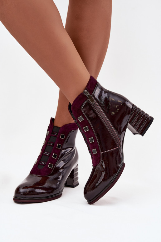 Patent Leather Women's Ankle Boots Made of Genuine Leather On Heel D&A CR52-696 Burgundy