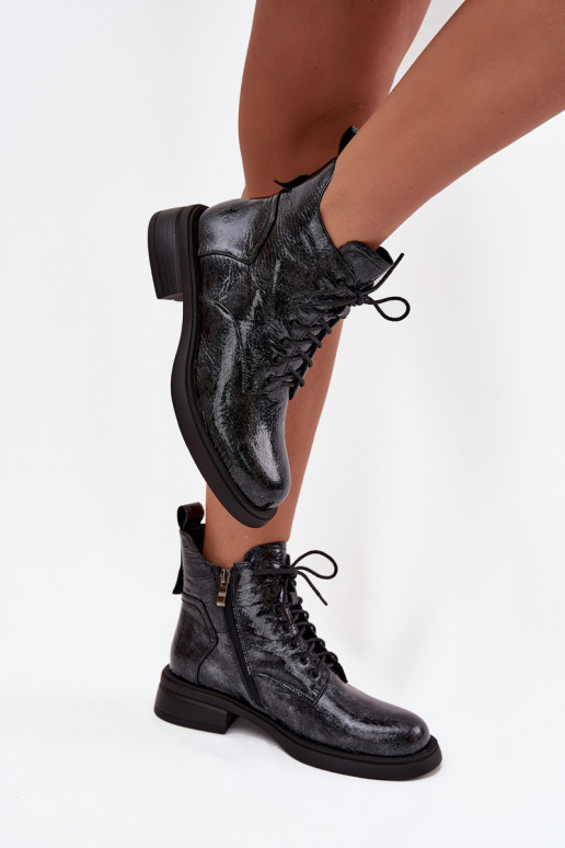 Patent Leather Leather Women's Block Heels D&A LZ52-954 Navy Blue