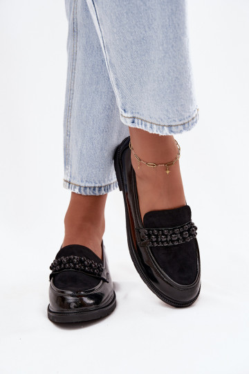 Women's Patent Loafers With Beads S.Barski HY52-541 Black 2