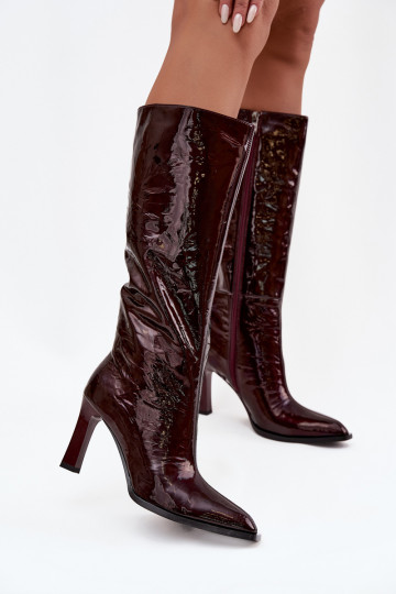 Leather Lacquered Women's Boots Heeled Lined D&A CR52-716 Burgundy 2