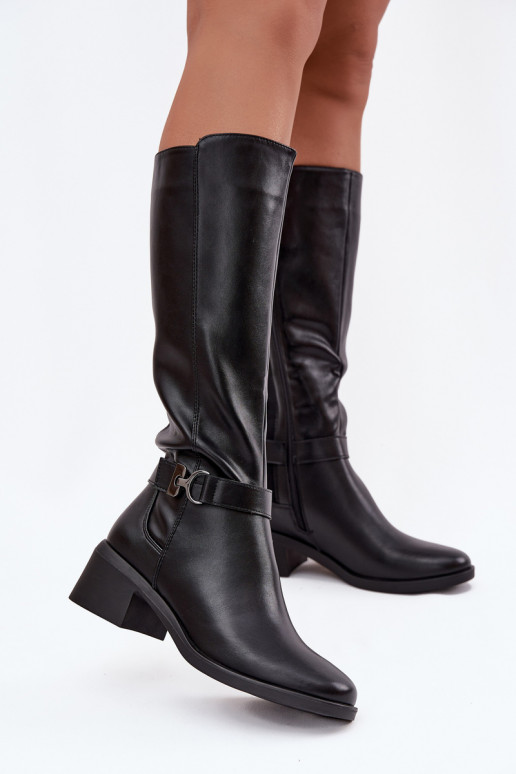 Ocieplane Women's Boots On Block Heel With Strap Sergio Leone KZ25826 Black Ocieplane Women's Boots On Block Heel With Strap Sergio Leone KZ25826 Black