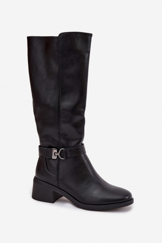 Ocieplane Women's Boots On Block Heel With Strap Sergio Leone KZ25826 Black Ocieplane Women's Boots On Block Heel With Strap Sergio Leone KZ25826 Black
