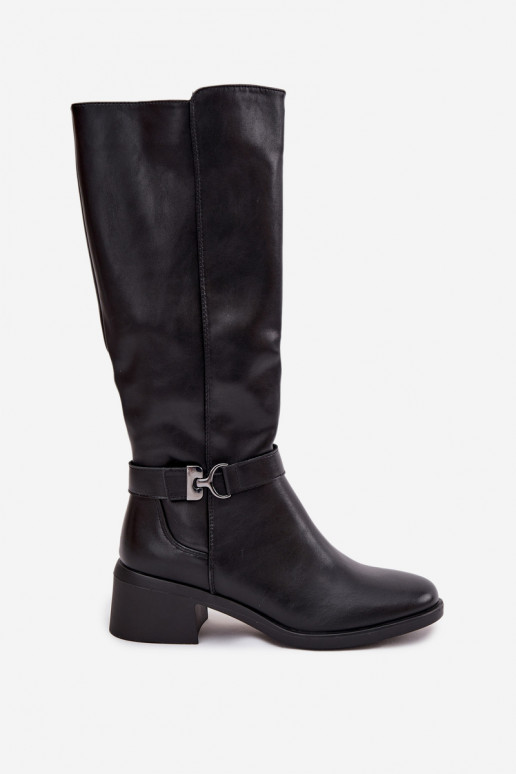Ocieplane Women's Boots On Block Heel With Strap Sergio Leone KZ25826 Black Ocieplane Women's Boots On Block Heel With Strap Sergio Leone KZ25826 Black