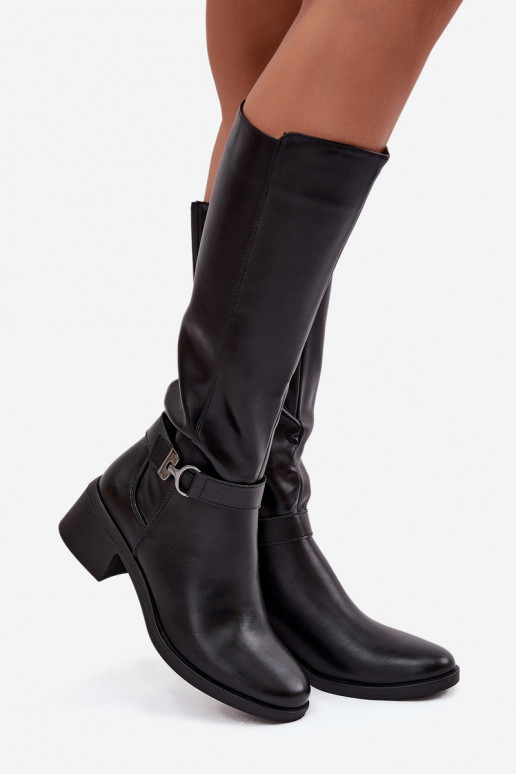 Ocieplane Women's Boots On Block Heel With Strap Sergio Leone KZ25826 Black Ocieplane Women's Boots On Block Heel With Strap Sergio Leone KZ25826 Black