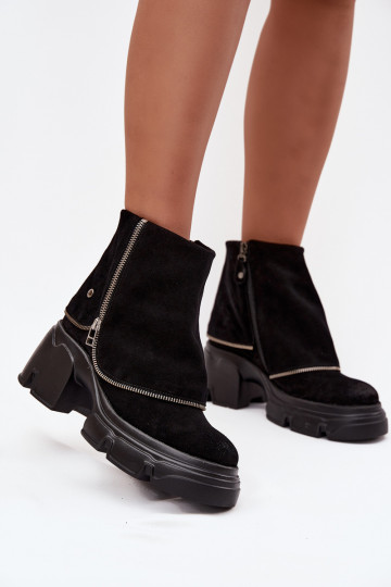 Leather Women's Ankle Boots With Turned-up Shaft Maciejka 07145-01 Black