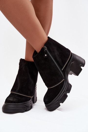 Leather Women's Ankle Boots With Turned-up Shaft Maciejka 07145-01 Black 2
