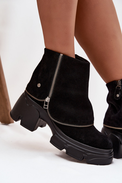 Leather Women's Ankle Boots With Turned-up Shaft Maciejka 07145-01 Black