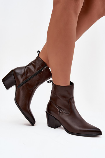 Leather Women's Cowboy Boots on Heel with Lining Zazoo 60565 Chocolate