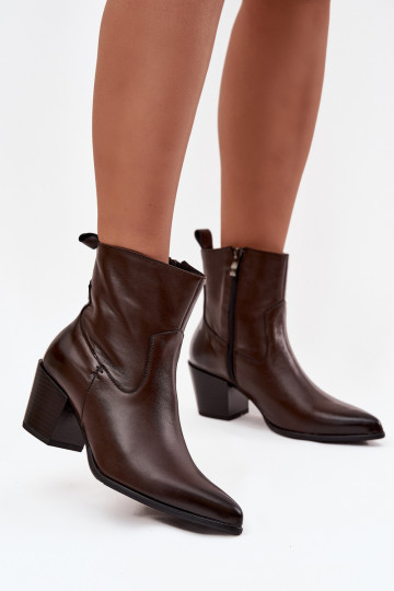 Leather Women's Cowboy Boots on Heel with Lining Zazoo 60565 Chocolate 2