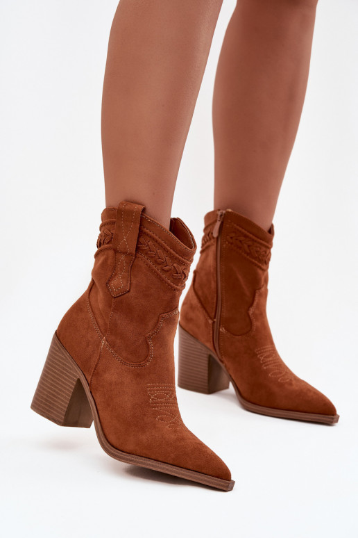 Women's cowboy ankle boots on heel Camel Jessa