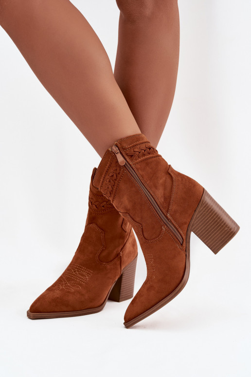 Women's cowboy ankle boots on heel Camel Jessa