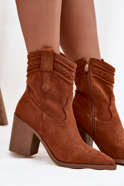 Women's cowboy ankle boots on heel Camel Jessa