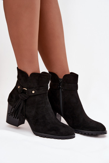 Women's ankle boots with fringe on heel Black Rosabella