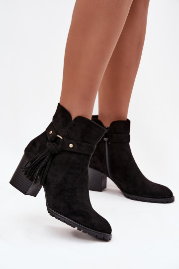 Women's ankle boots with fringe on heel Black Rosabella 2