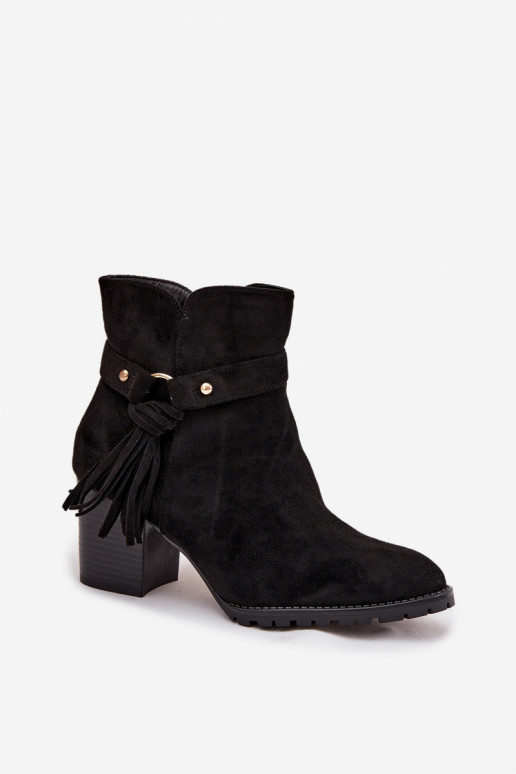 Women's ankle boots with fringe on heel Black Rosabella Women's ankle boots with fringe on heel Black Rosabella